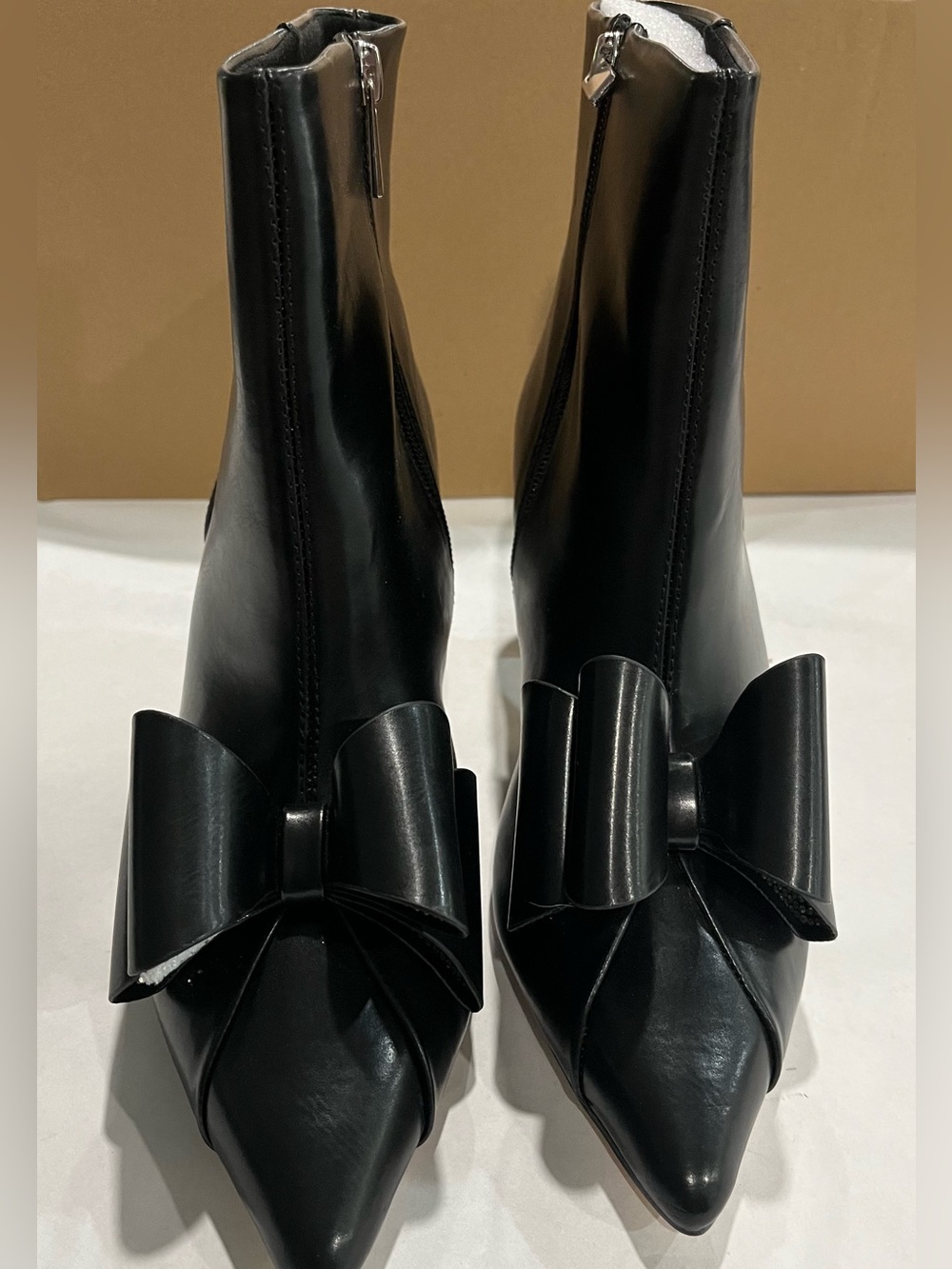 Coutgo Women's Black Pointed Toe Ankle Boots with Bow